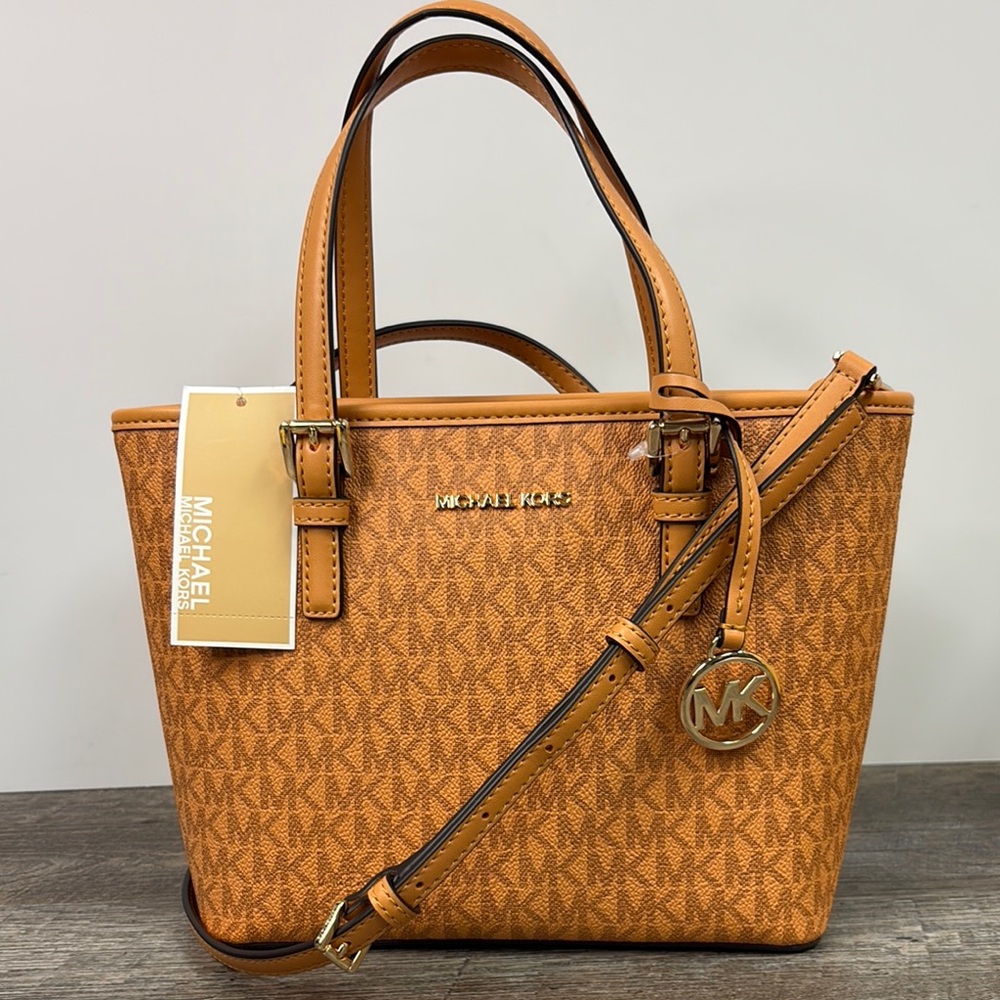 NWT Michael Kors Jet Set Extra Small Convertible Travel Tote Crossbody Cider